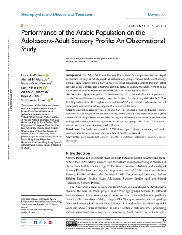 (PDF) Performance of the Arabic Population on the Adolescent-Adult ...