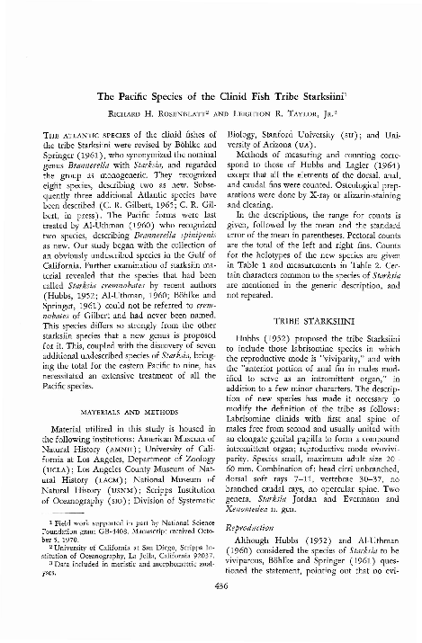 (PDF) The Pacific Species of the Clinid Fish Tribe Starksiini