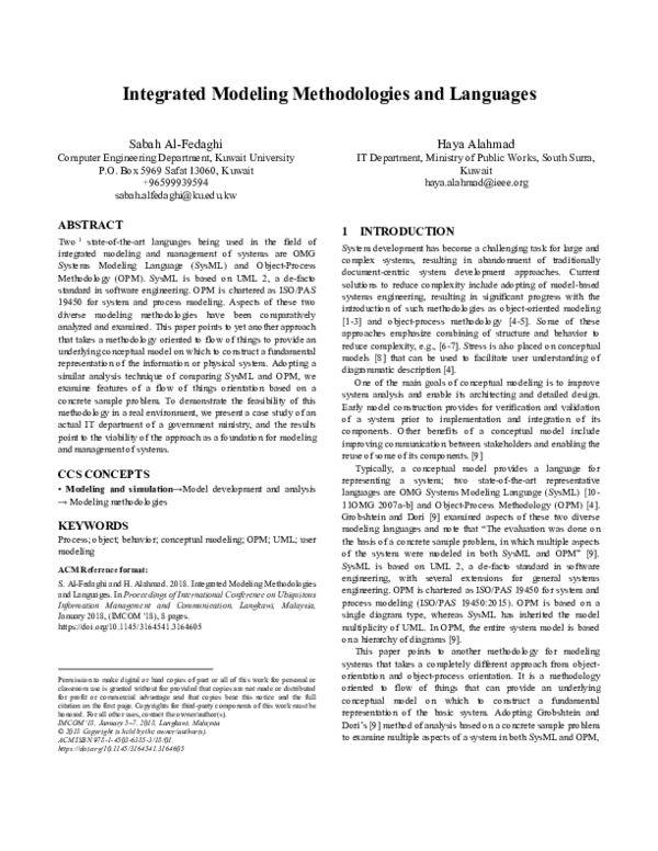 (PDF) Integrated Modeling Methodologies and Languages