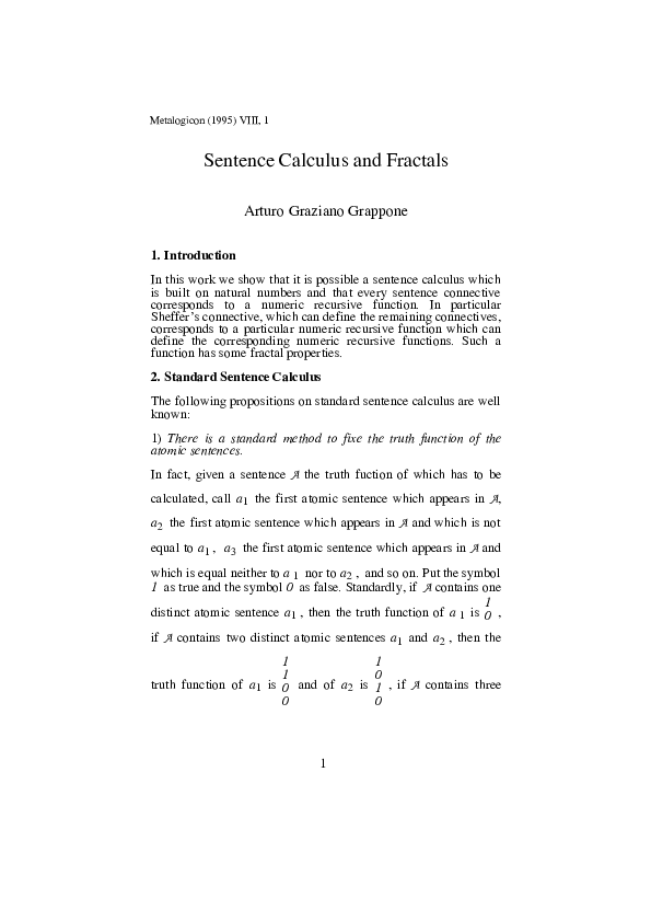 (PDF) Sentence Calculus and Fractals