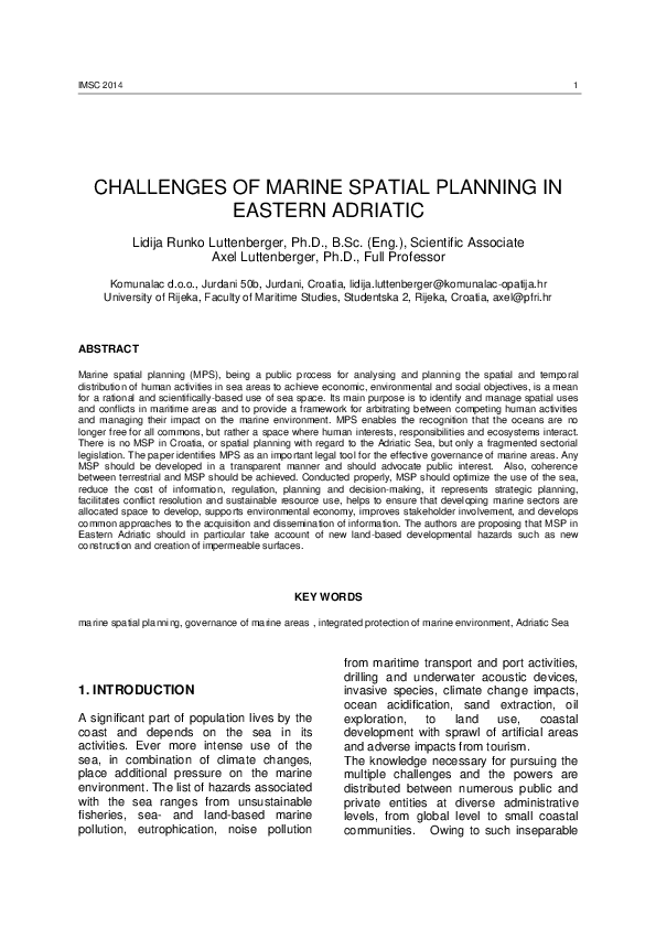 (PDF) Challenges of Marine Spatial Planning in Eastern Adriatic