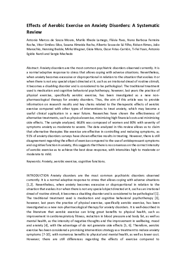 (PDF) Effects of aerobic exercise on anxiety disorders: A systematic review