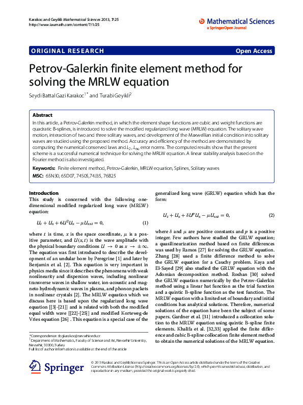 (PDF) Petrov-Galerkin finite element method for solving the MRLW equation