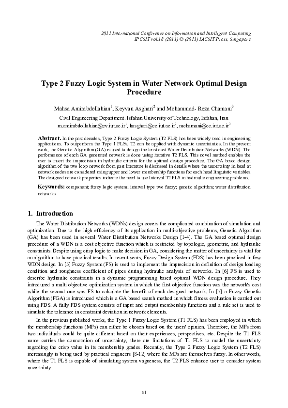 (PDF) Type 2 Fuzzy Logic System in Water Network Optimal Design Procedure