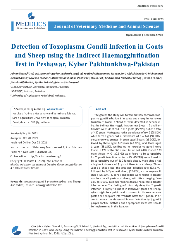 (PDF) Detection of Toxoplasma Gondii Infection in Goats and Sheep using ...