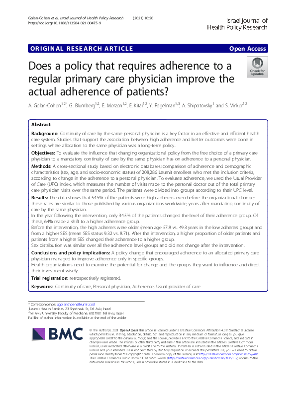 (PDF) Does a policy that requires adherence to a regular primary care ...
