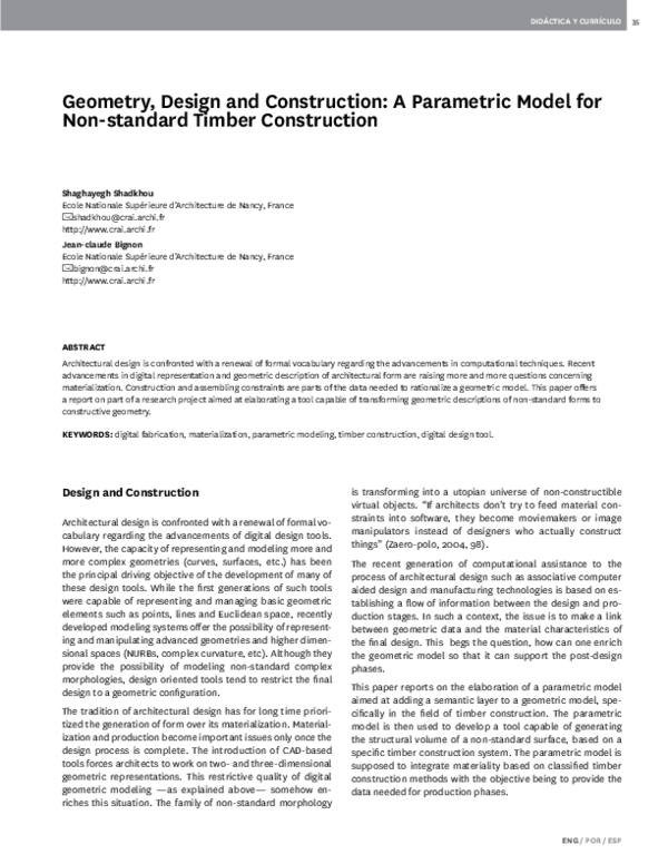 (PDF) Geometry , Design and Construction : A Parametric Model for Non ...