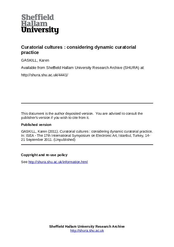 (PDF) Curatorial cultures : considering dynamic curatorial practice
