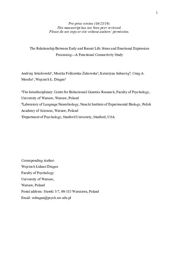 (PDF) The Relationship Between Early and Recent Life Stress and ...