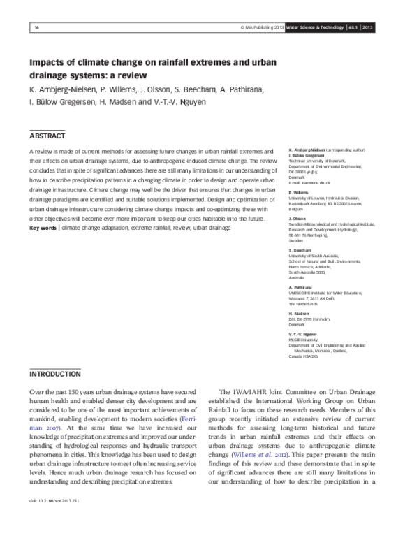 (PDF) Impacts of Climate Change on Rainfall Extremes and Urban Drainage ...