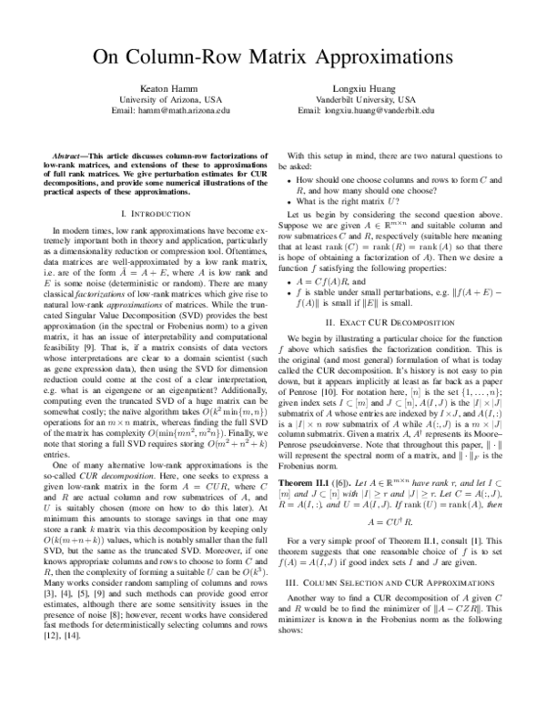 (PDF) On Column-Row Matrix Approximations