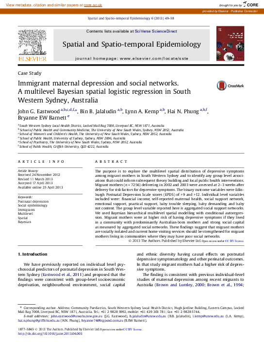 (PDF) A multilevel Bayesian spatial logistic regression in South ...