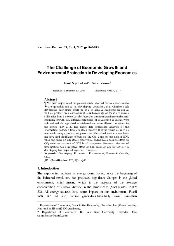 (PDF) The Challenge of Economic Growth and Environmental Protection in ...