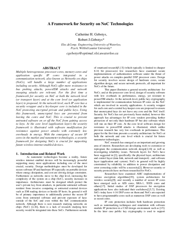 (PDF) A framework for security on NoC technologies
