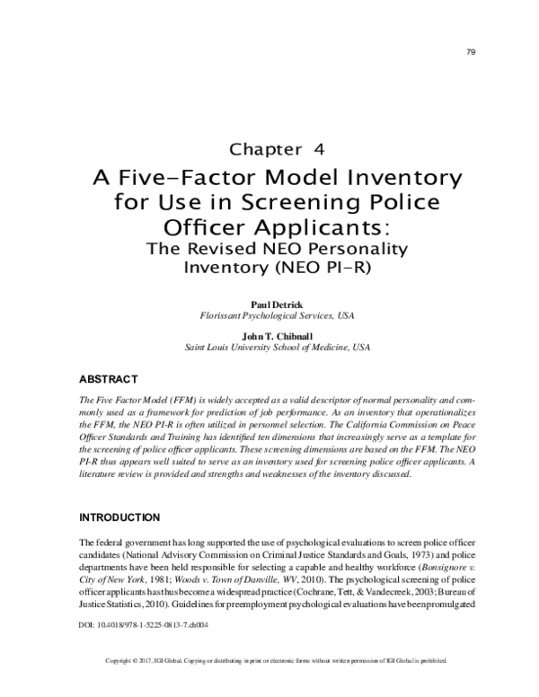 (PDF) A Five-Factor Model Inventory for Use in Screening Police Officer ...
