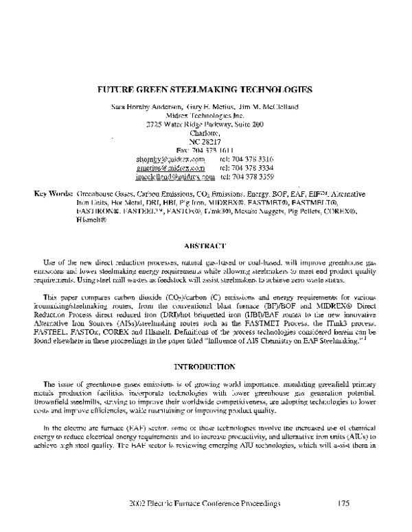 Pdf Future Green Steelmaking Technologies