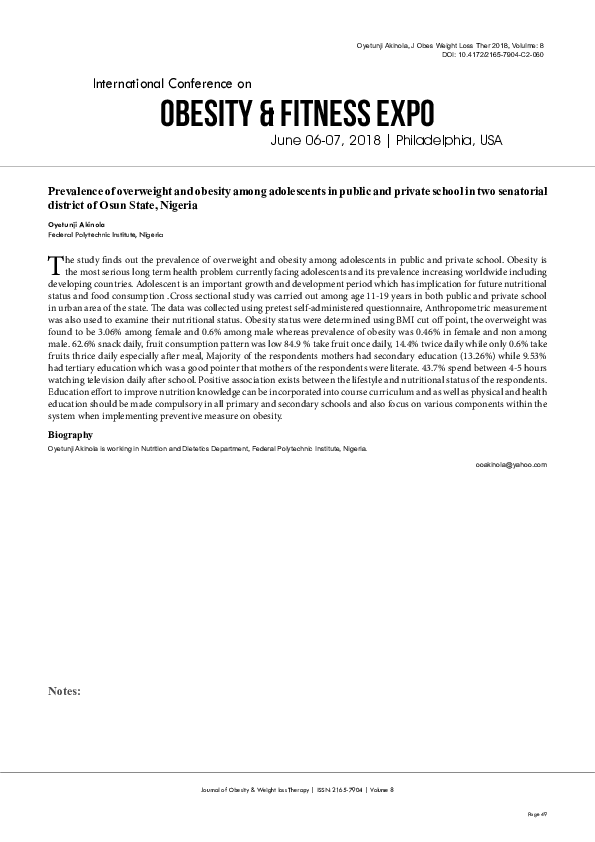 (PDF) The prevalence of overweight and obesity among adolescents in ...
