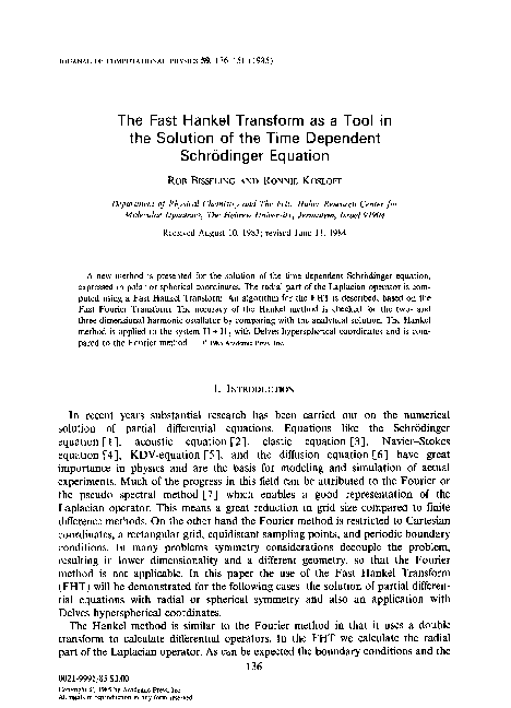 (PDF) The fast Hankel transform as a tool in the solution of the time ...