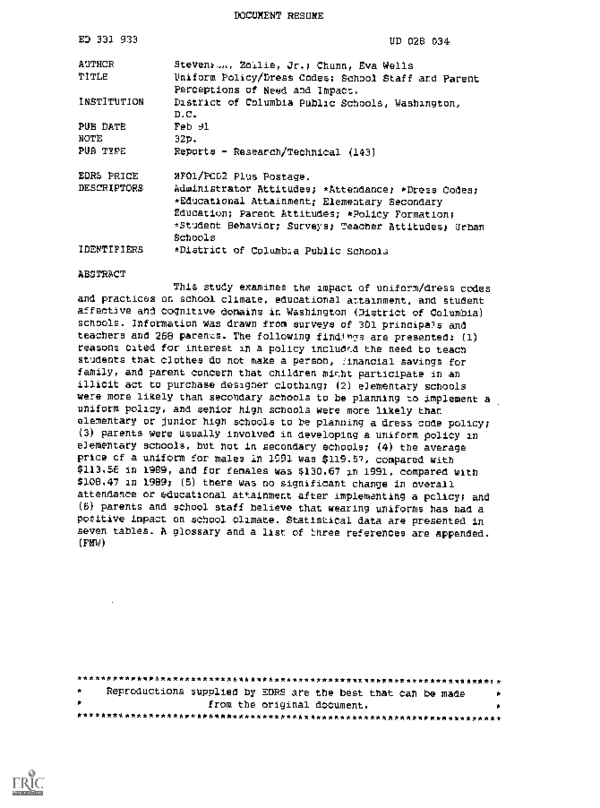 (PDF) Uniform Policy/Dress Codes School Staff and Parent Perceptions