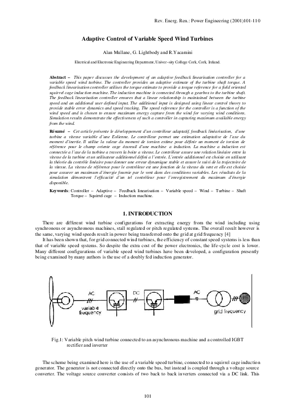 (PDF) Adaptive Control of Variable Speed Wind Turbines