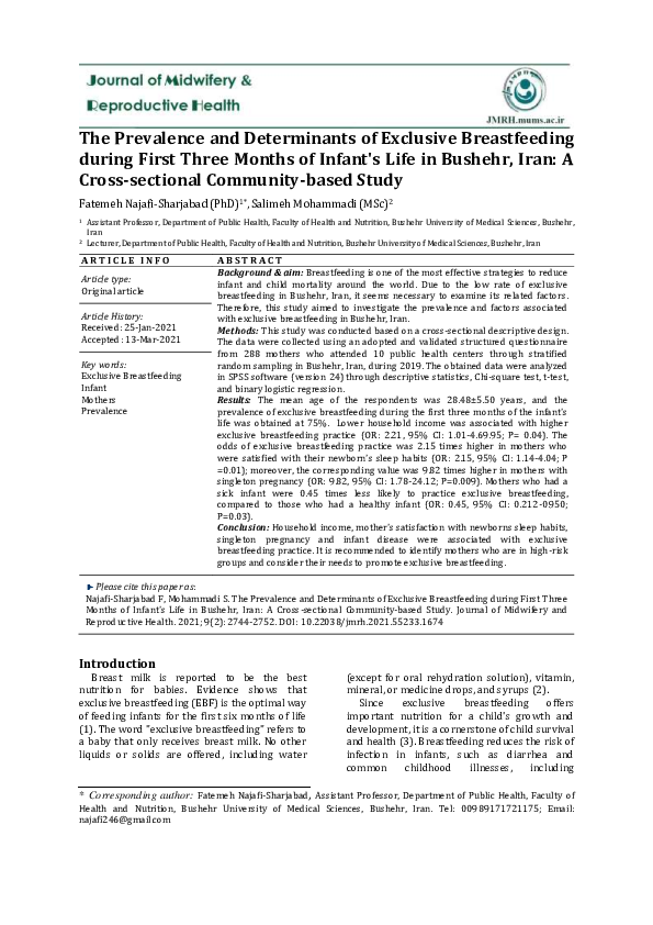 (PDF) The Prevalence and Determinants of Exclusive Breastfeeding during ...