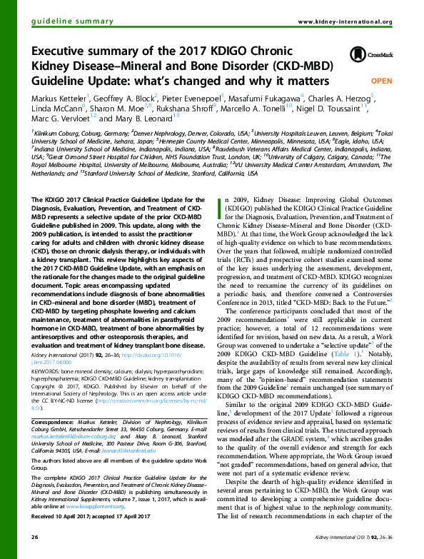 (PDF) Executive summary of the 2017 KDIGO Chronic Kidney Disease ...