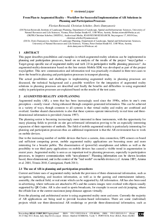 (PDF) From Plan to Augmented Reality – Workflow for Successful ...