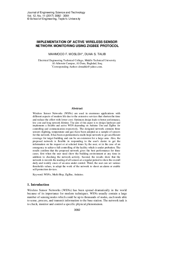 (PDF) Implementation of Active Wireless Sensor Network Monitoring Using ...
