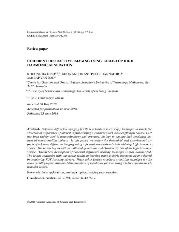 (PDF) Coherent Diffractive Imaging Using Table-top High Harmonic Generation