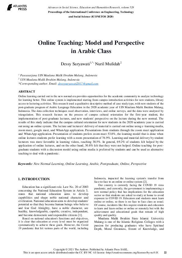 (PDF) Online Teaching: Model and Perspective in Arabic Class