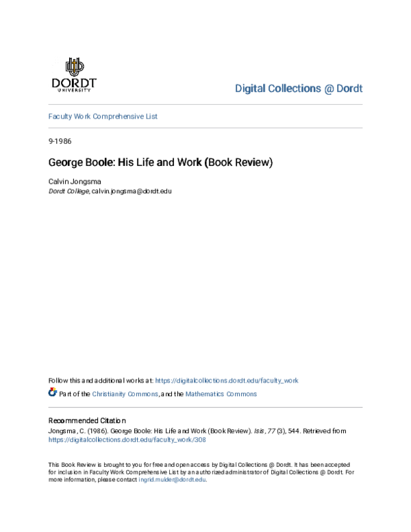 (PDF) George Boole: His Life and Work (Book Review)