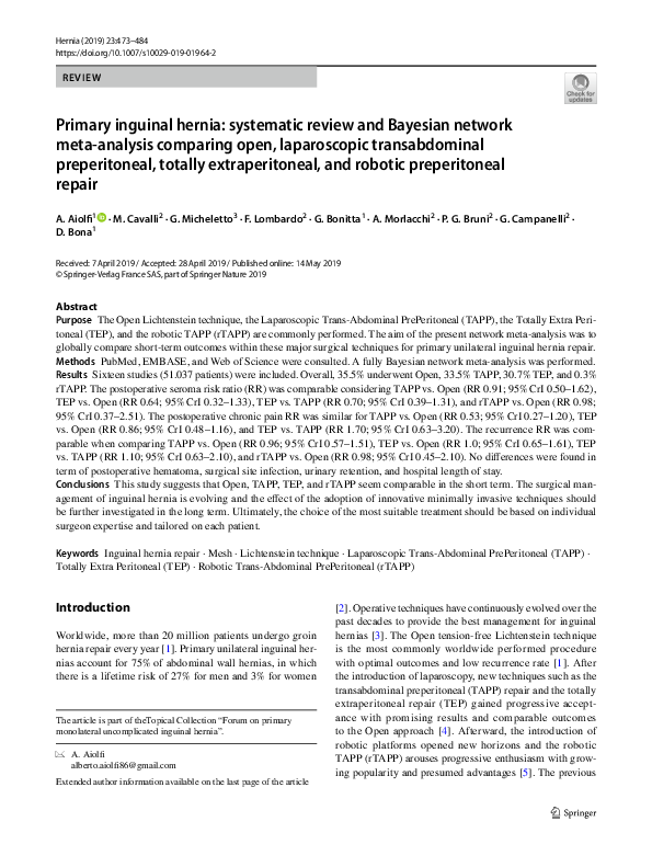 (PDF) Primary inguinal hernia: systematic review and Bayesian network ...
