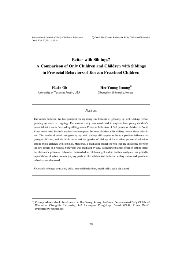 (PDF) Better with Siblings? A Comparison of Only Children and Children ...