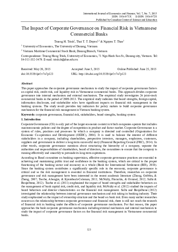 (PDF) The Impact of Corporate Governance on Financial Risk in ...