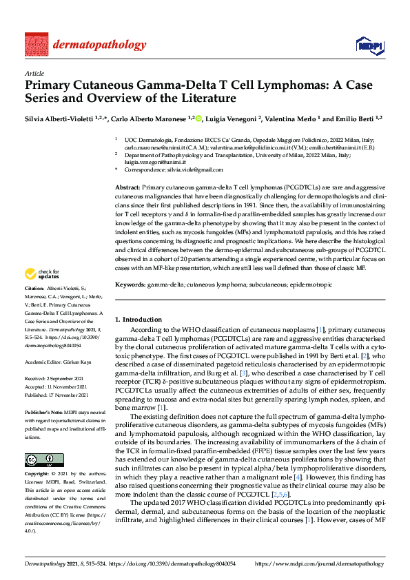 (PDF) Primary Cutaneous Gamma-Delta T Cell Lymphomas: A Case Series and ...
