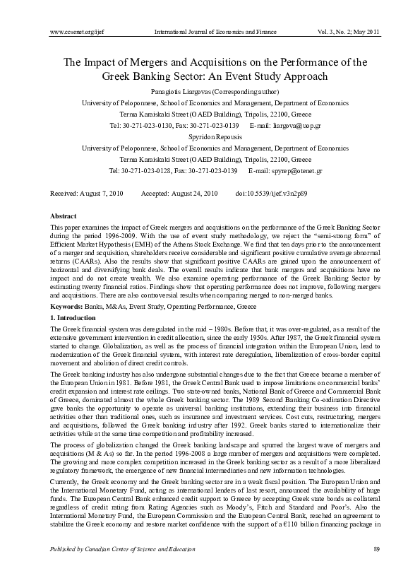 (PDF) Impact of Mergers and Acquisitions on the Performance of the ...