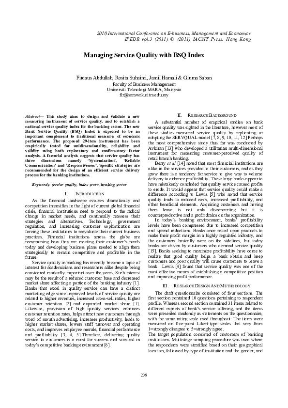 (PDF) Managing Service Quality with BSQ Index