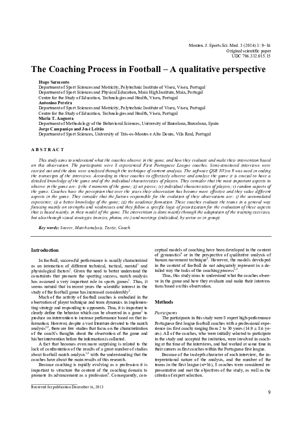 (PDF) The Coaching Process in Football – A qualitative perspective