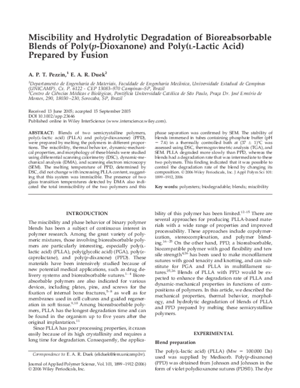 (PDF) Miscibility and hydrolytic degradation of bioreabsorbable blends ...
