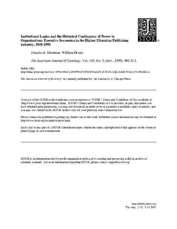 (PDF) Institutional Logics and the Historical Contingency of Power in ...