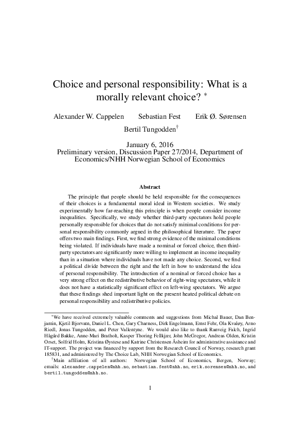 Pdf Choice And Personal Responsibility