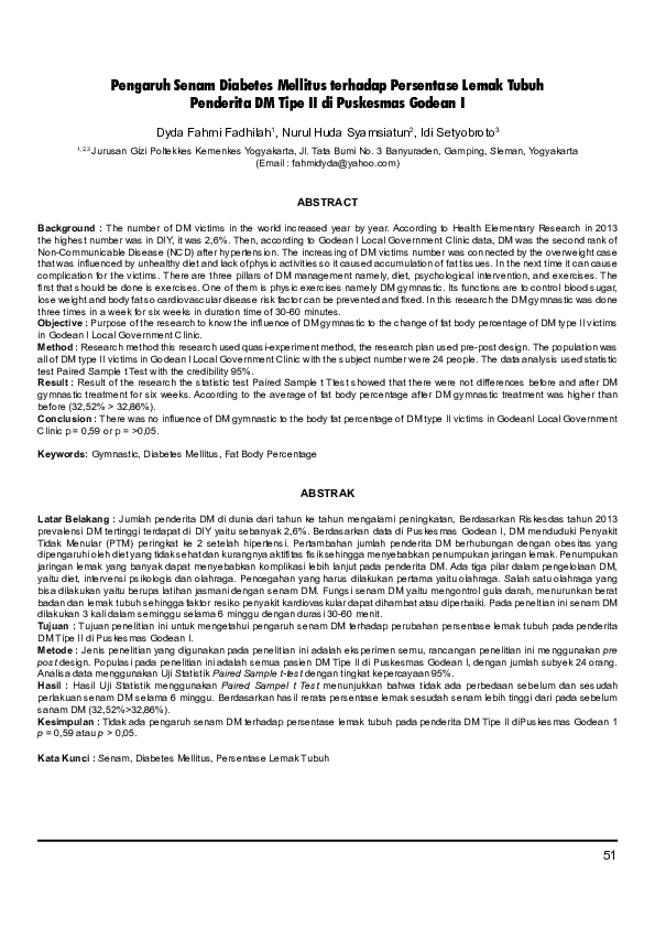 (PDF) Pengaruh Senam Diabetes Mellitus terhadap Persentase