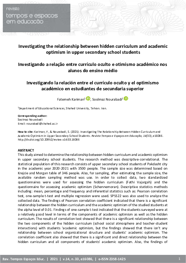 (PDF) Investigating the relationship between hidden curriculum and ...