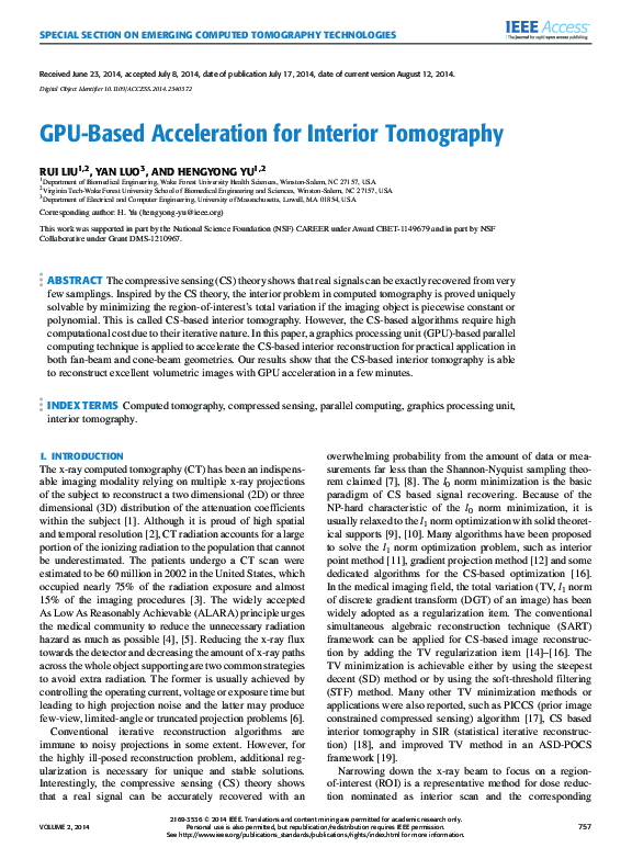(PDF) GPU-Based Acceleration for Interior Tomography