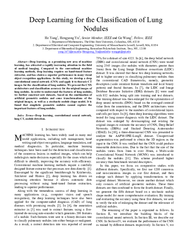 (PDF) Deep Learning for the Classification of Lung Nodules