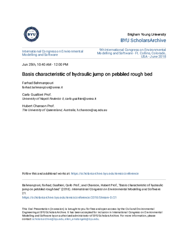 (PDF) Basis characteristic of hydraulic jump on pebbled rough bed