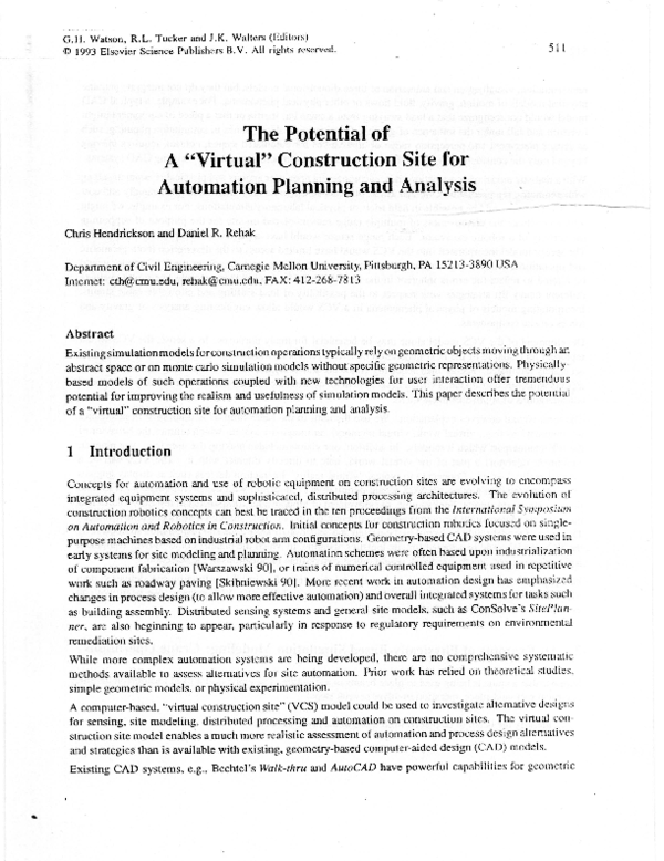 (PDF) The Potential of a "Virtual" Construction Site for Automation ...