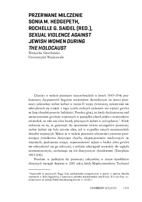 (PDF) Sexual Violence against Jewish Women during the Holocaust