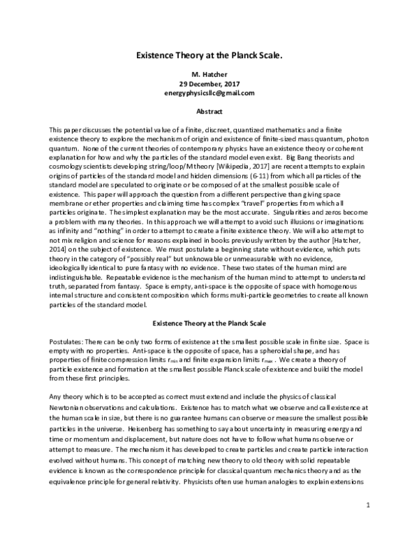 (PDF) Existence Theory at the Planck Scale