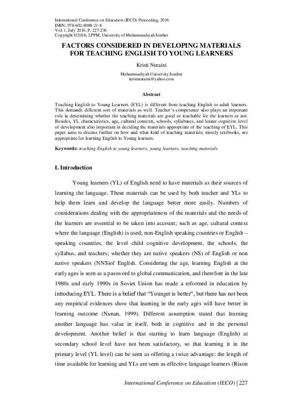 (PDF) Factors Considered in Developing Materials for Teaching English